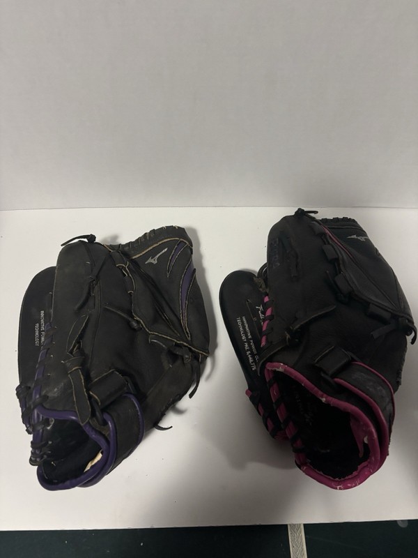 Lot of 2 Mizuno Youth Softball Gloves, Finch Model, LH Throw, Fair Used Cond. 