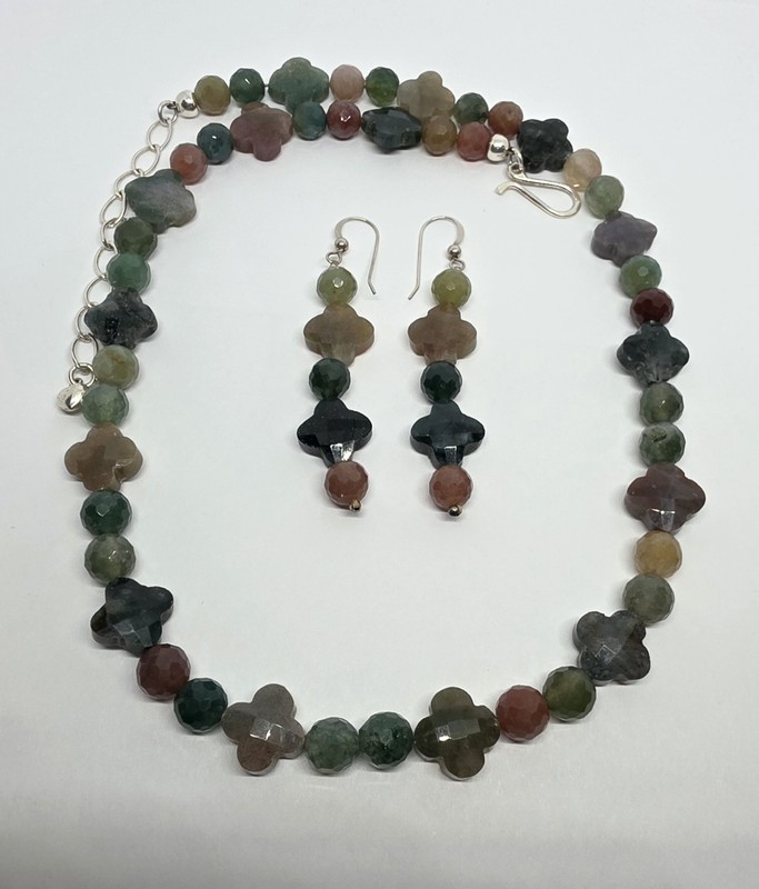 Jay King Multi-Color Chalcedony (925 SS) Clover Bead Necklace/Earring Set