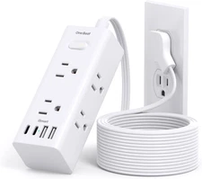 10Ft Extension Cord with Multiple Outlets,Flat Plug Power Strip Surge Protector 