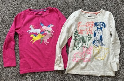 Lot Of 2 Girls Mini Boden Long Sleeve T Shirts Size 6 - 7 EUC Dogs Horses