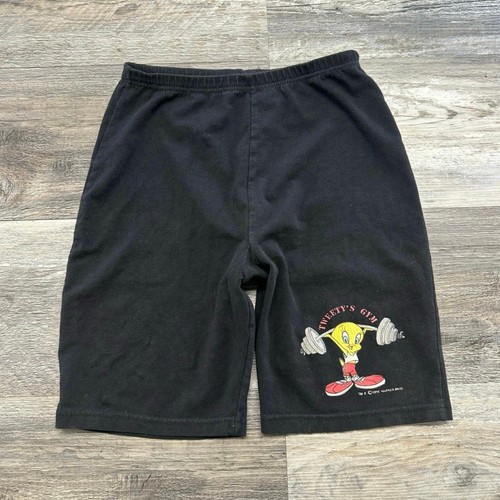 Vintage 90s Looney Tunes Tweety's Gym Black Boys Medium Graphic Shorts Sweats