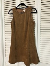 J.CREW Brown Suede Solid Round Neck Sleeveless A-Line Zip Dress 6 Knee