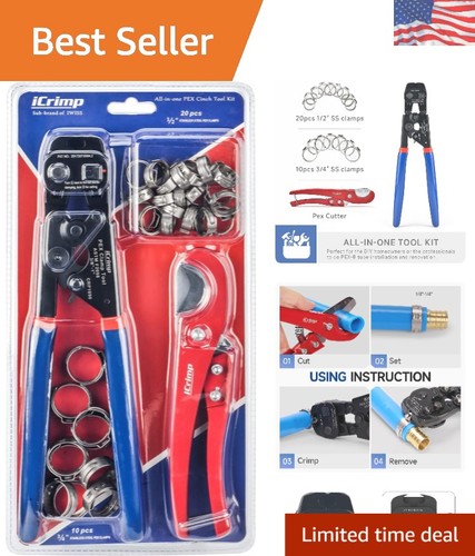 Professional PEX Plumbing Crimping Kit: 2-in-1 Tool, Cutter, & Clamps Included