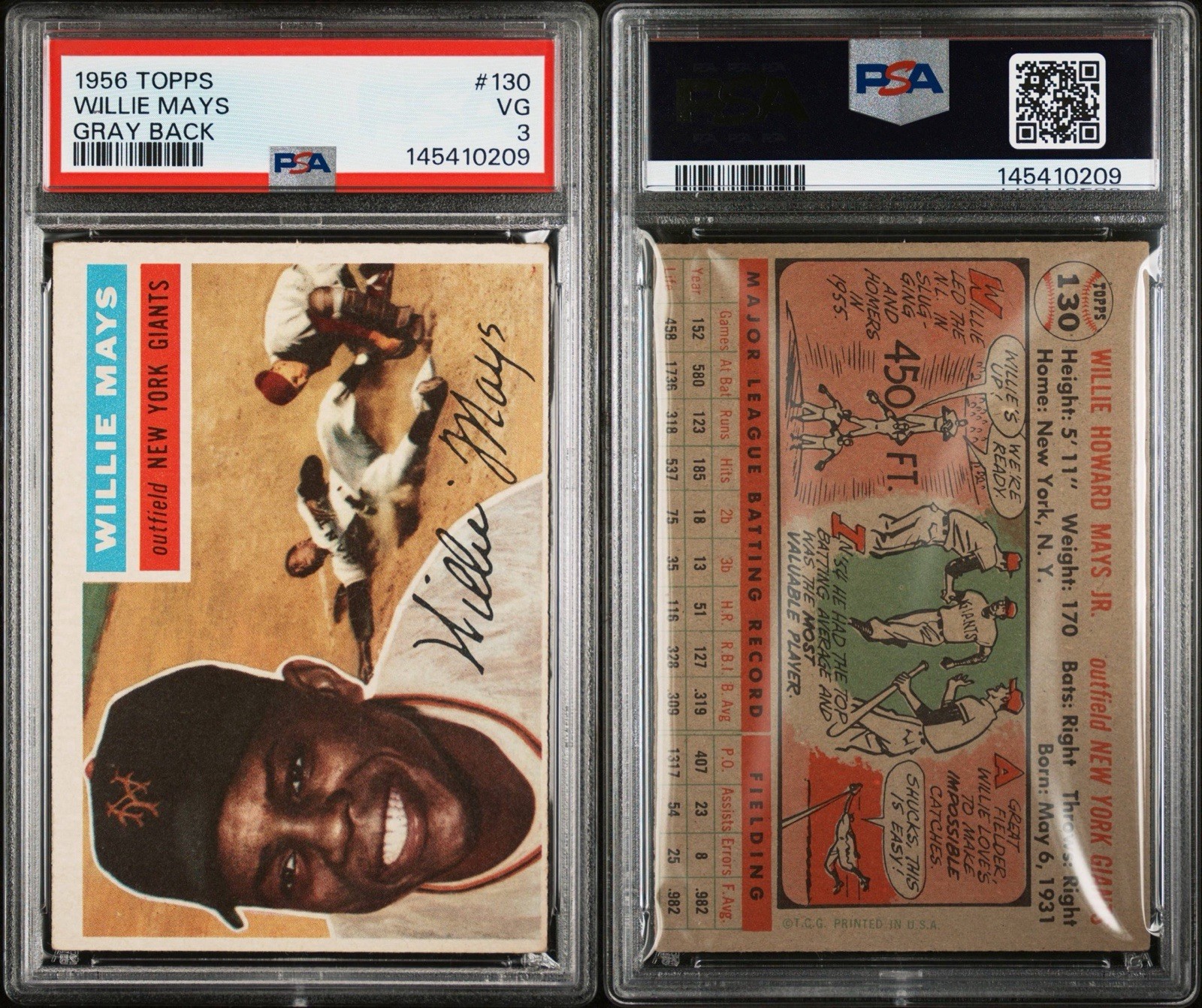 1956 Topps - Willie Mays #130 Gray Back PSA 3 view 3
