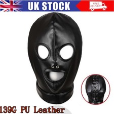 139G Bondage Hood Head Harness Mask Open Mouth Eyes Roleplay Fetish PU Leather