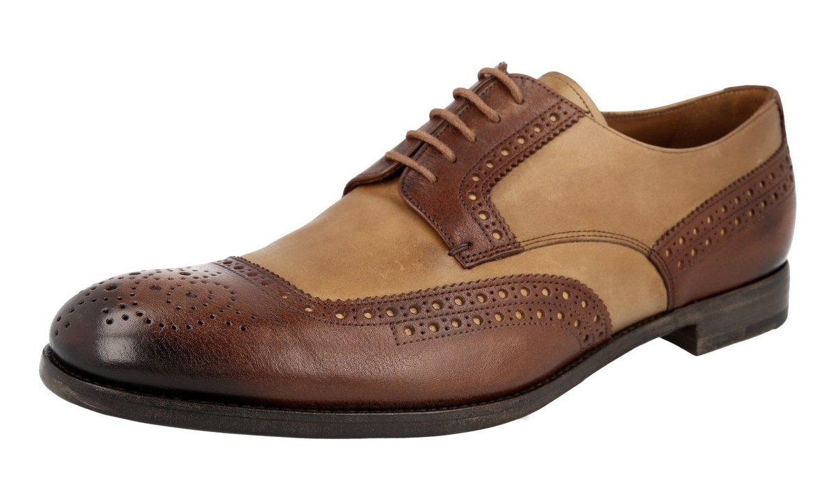 PRADA Leather Derby Dress Shoes - 2EF020 - Brown - US 8.5/PRADA