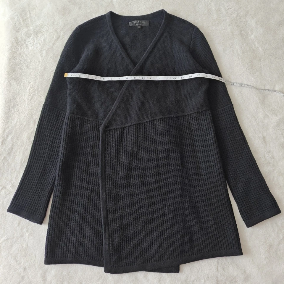Rag & Bone Women's Cardigan Black Knitted 100% Wool Long Open Front Size XS Cozy - Image 4 of 4