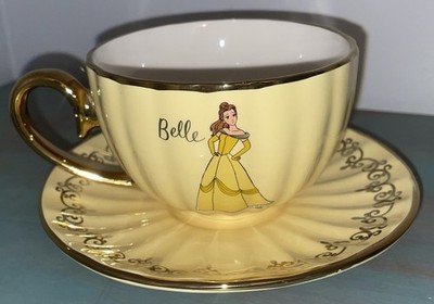 Disney Princess Belle Gold Trim Scallop Tea Cup & Saucer Beauty And The Beast