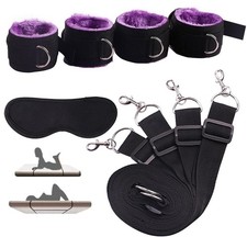 Bed Bondage Restraints Set for Couples Wrist and Ankle Strap Blindfold Bed BD...