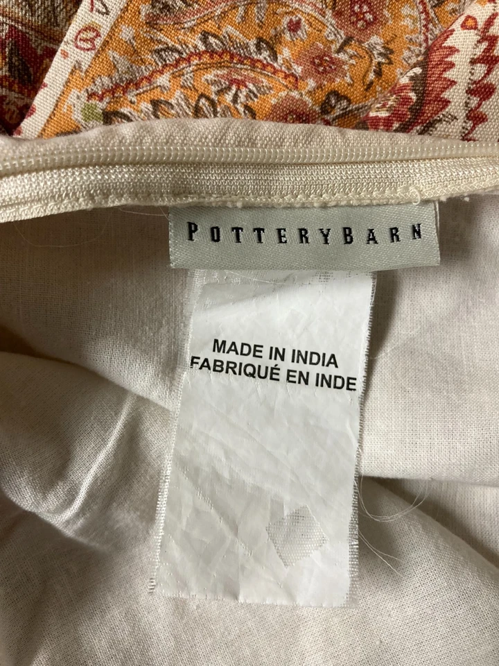 Juego de 2 fundas de almohada Pottery Barn rojo verde cachemira floral boho algodón/lino Foto 3 de 3