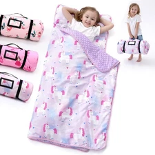 Nap Mat with Pillow Blanket Set: Purple Pink Unicorn Sleeping Mats for Toddle...