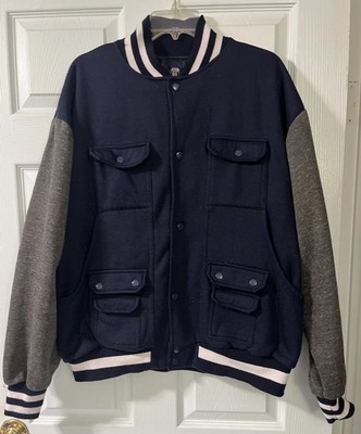 Route 66 Blue/Gray Varsity Bomber Jacket Sz. M Pockets 