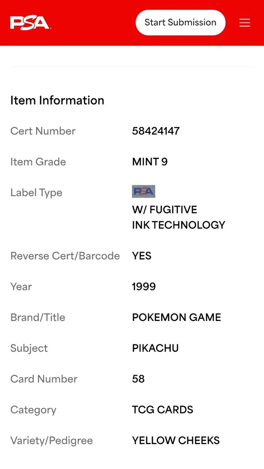 1999 Pokemon "PERFECT CENTERING " #58 PIKACHU PSA 9 Mint NEW FRESH SLAB - Image 3 of 4