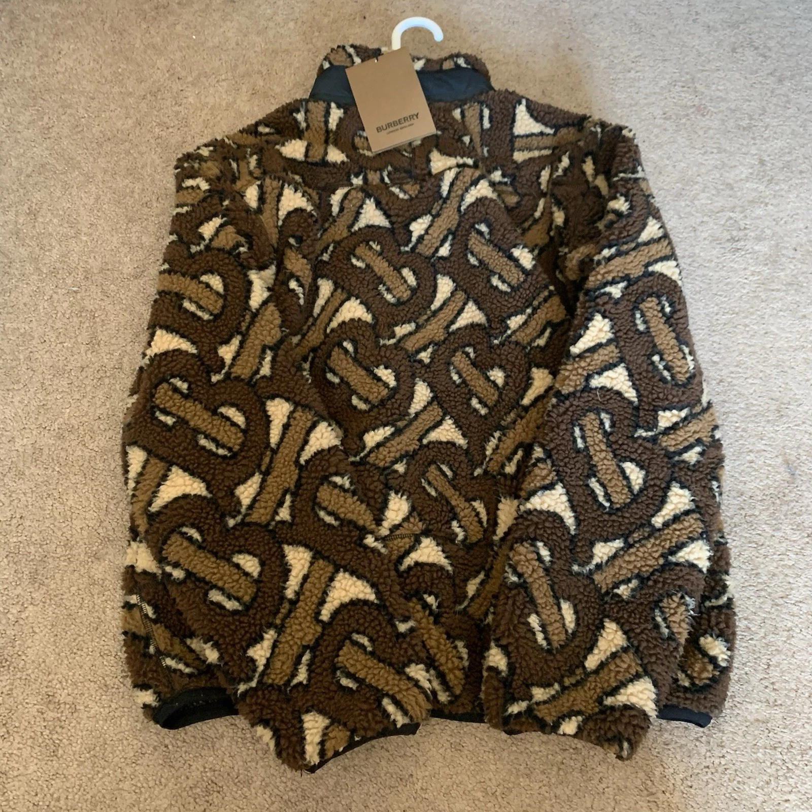 Burberry Brown TB Monogram Fleece Jacquard Jacket Size 48 - product detail image 2
