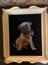 Vintage 60’s Paint by Number Velvet Pug Original Plastic frame