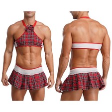 Men Cosplay Crop Top Maid Outfit Lingerie Set Costume Rave Underwear JK Sexy