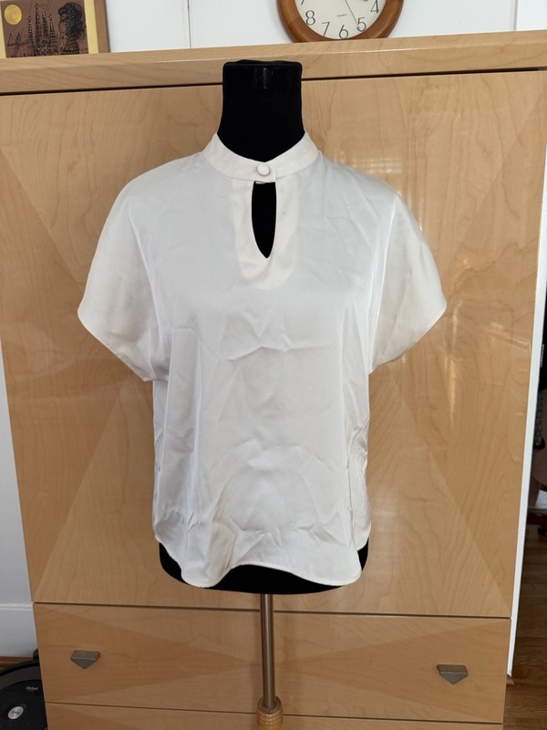 Calvin Klein Blouse, Top Ivory Silky Short Sleeve Size S New