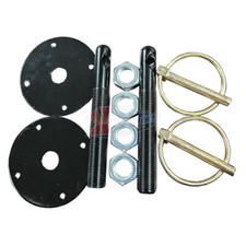 Universal Aluminum Black Hood Pin Kit Flip-over Style Wstuds Chevy Ford Jdm