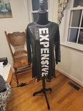 Black Sequin Shirt Dress Mini Dress Size Large EXPEN$IVE