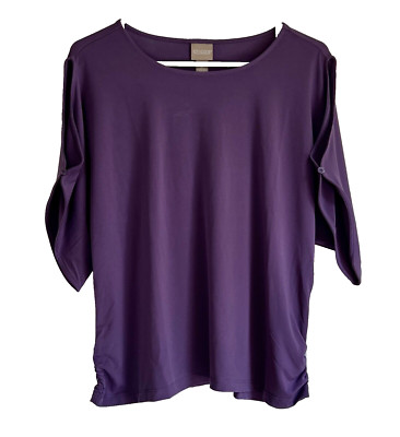 Chicos NWT Size 3 $45 Paxton Peek-A-Boo Sleeve Tee Top Iris Berry