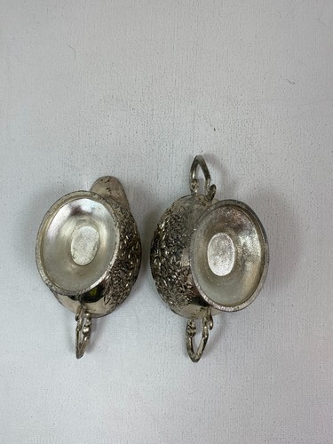 Vintage 1960s Silver-Plated Creamer & Sugar Bowl Set - Floral Scrollwork - Picture 6 of 10