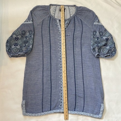 Johnny Was Embroidered Boho Tunic Dress Size L Blue Gray Peasant Balloon Sleeve - Picture 12 of 13
