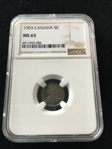 1903  NGC Graded Canadian,  ¢5 Cent, **MS-63**