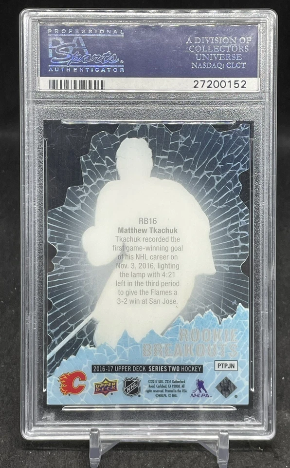 Pop 1 - 2016 Upper Deck Matthew Tkachuk Rookie Breakouts #/100 PSA 10 RC Acetate - Image 2 of 4