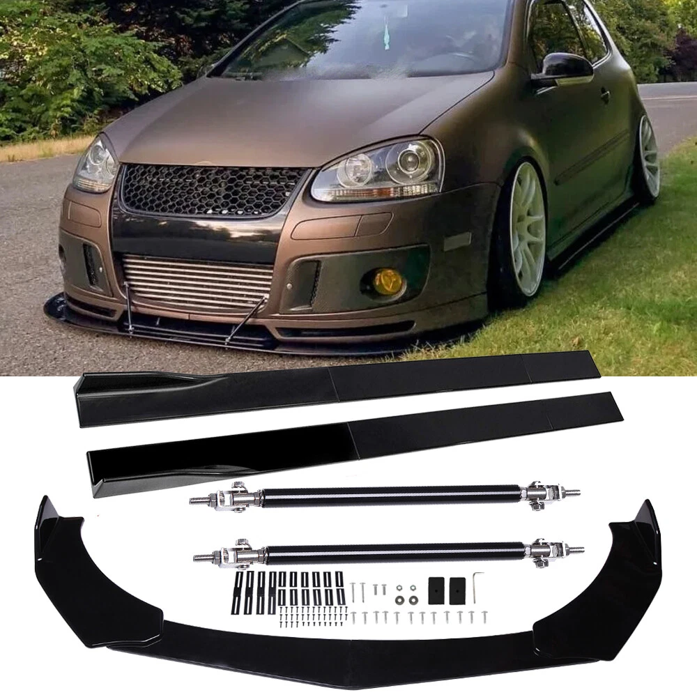 For VW Golf MK5 GTI Front Bumper Lip Splitter + 78.7 Side Skirts + Strut  Rods