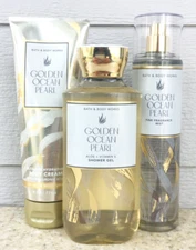 3 Bath & Body Works GOLDEN OCEAN PEARLs Shower Gel Body Cream Fragrance Mist SET