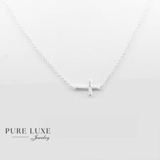 Women's Sterling Silver Sideway Cross 15mm Mini Pendant 16"-18" Necklace,Box