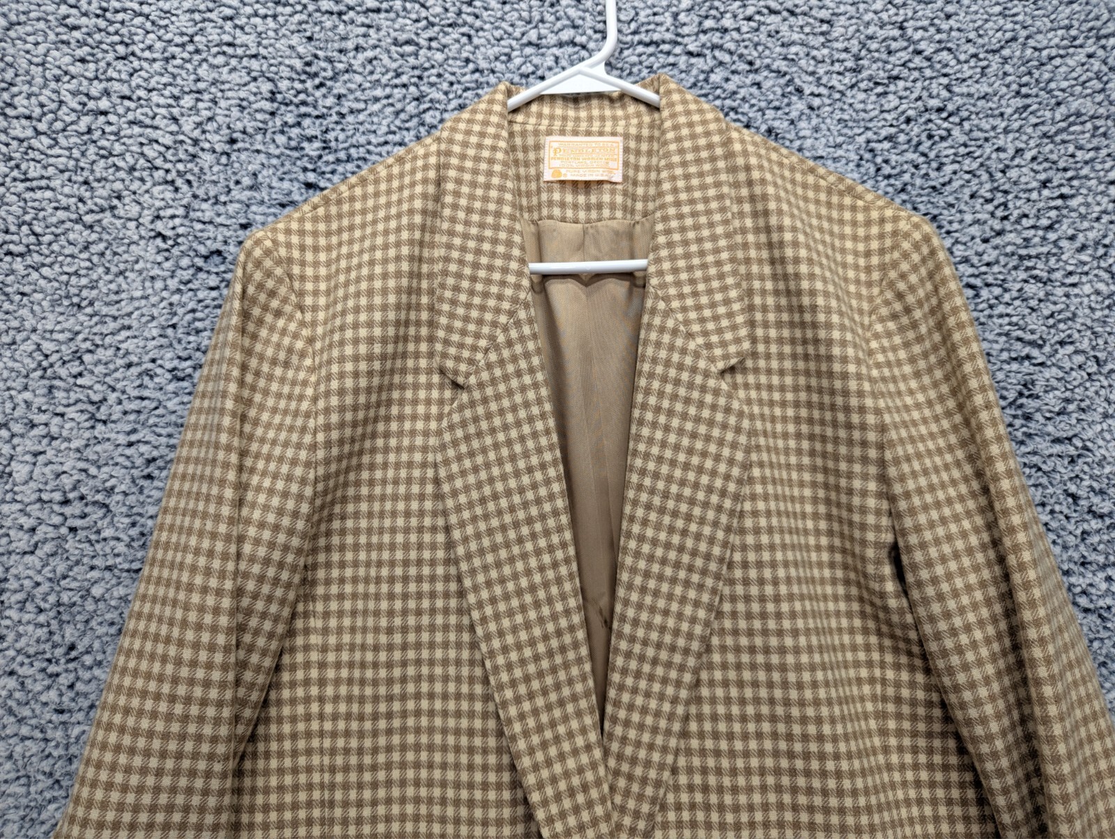 VTG Pendleton Blazer Womens 12 Tall 100% Wool Academia Preppy Check Tweed Beige