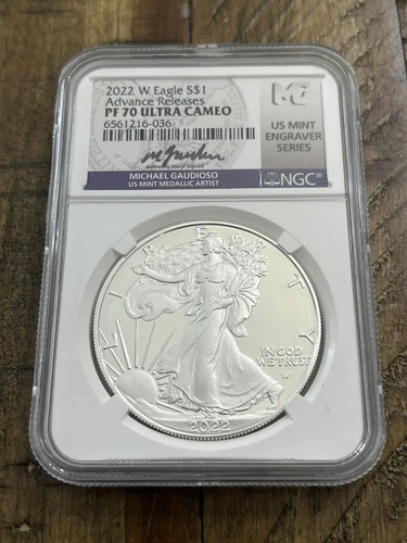 2022 W $1 Proof Silver Eagle NGC PF70 UCAM Advance Releases Gaudioso Signed GEM