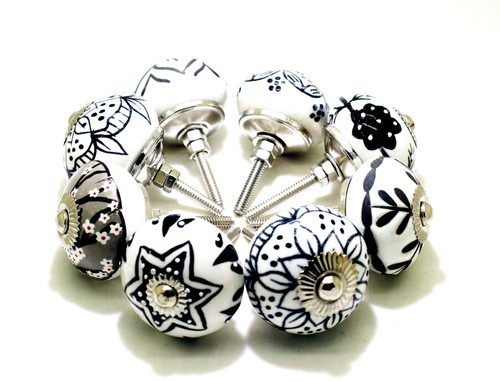 Ceramic White & Black Door Knob 8 Pcs Cabinet Knob Ceramic Knob Drawer Knob - Picture 7 of 8