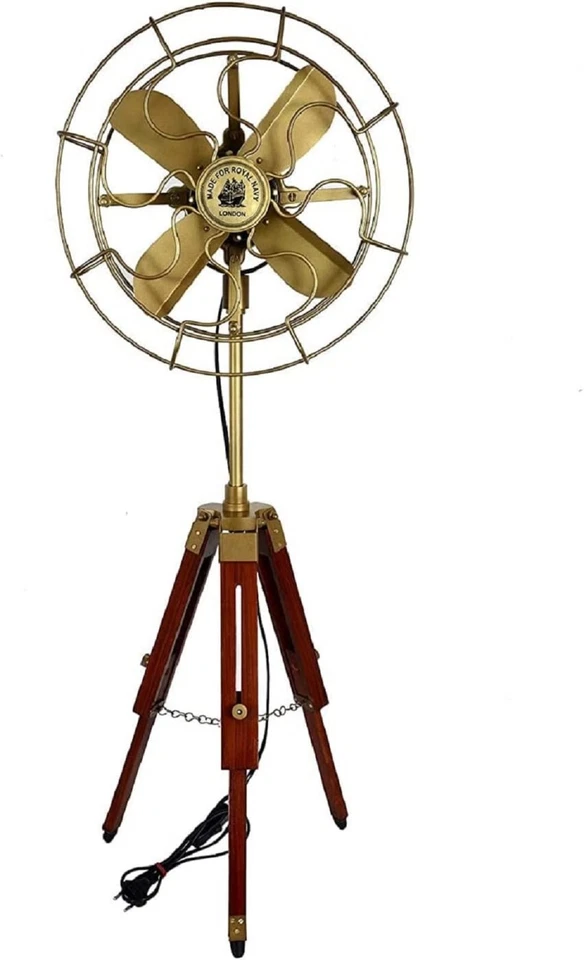 Ventilador de trípode antiguo estándar con aspecto moderno ventilador de pedestal de soporte de trípode de madera Foto 2 de 3