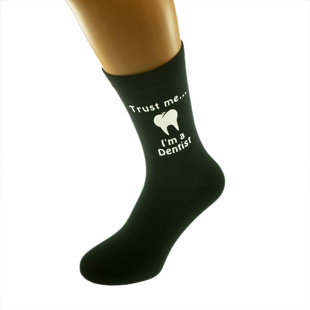 Trust me I'm a Dentist and Tooth Image printed Mens Black Cotton Rich Socks