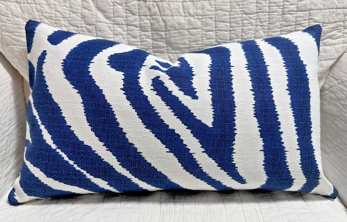 Zebra Animal Print Pillow Cover Indigo Navy Blue 12x20 Lumbar Double Sided New