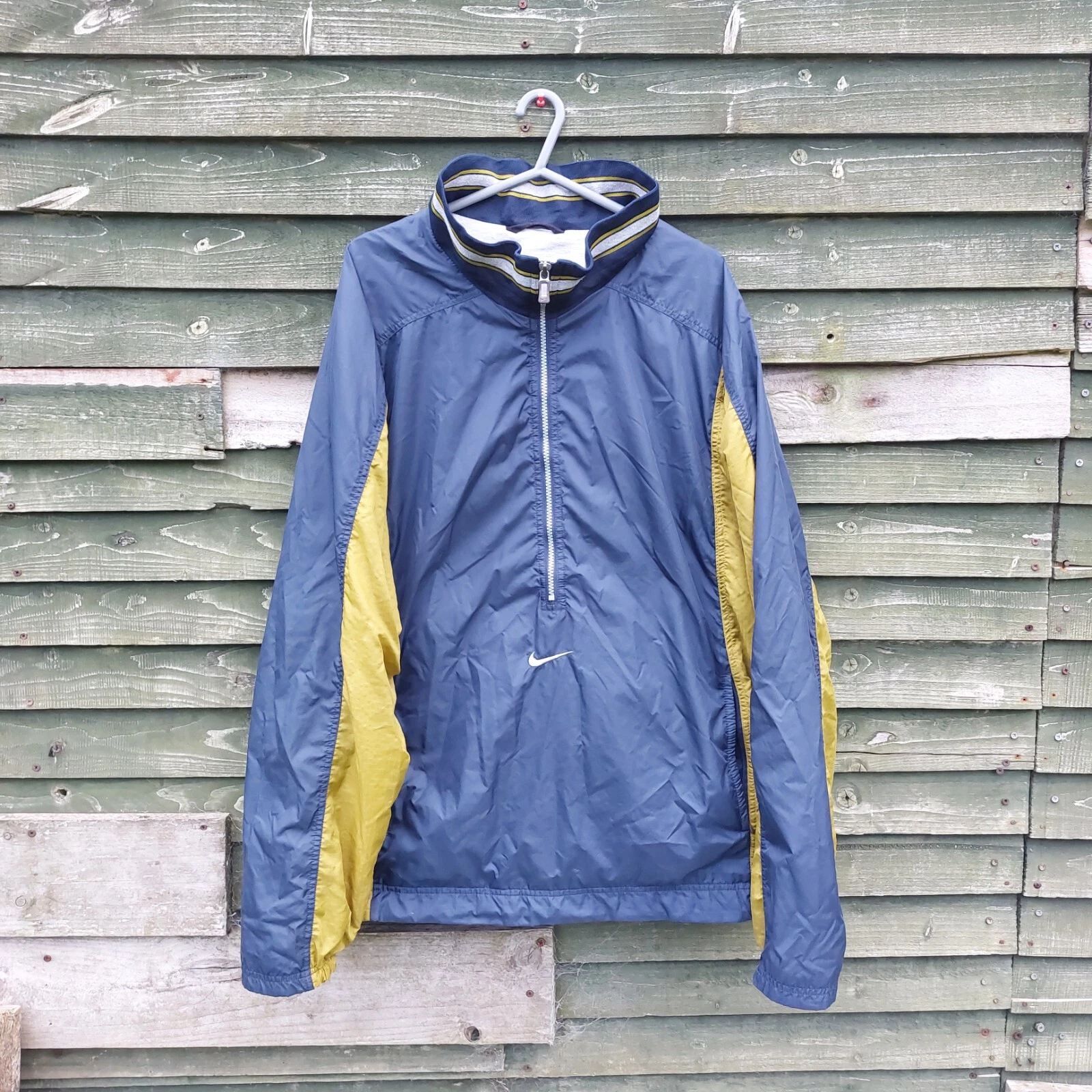 VTG Nike Nylon Windbreaker Half-Zip Pullover [Navy Blue, Gold] 2XL [XXL]