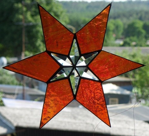 Bleiverglasung Fensterbild Facetten- Stern mit Kathedralglas 36cm inTiffany      - Bild 9 von 12