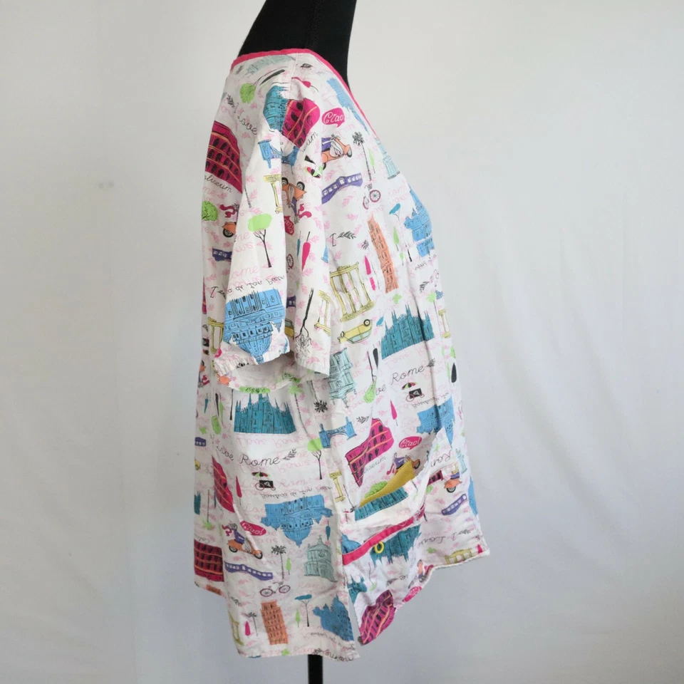 WonderWink Scrub Top Womens XL Medical Uniform I Love Rome Colorful Short Sleeve - Image 4 of 4