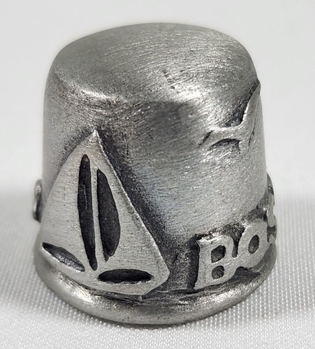 Vintage Signed Pewter Boston Mass Sailboat Souvenir Thimble Nautical Beach