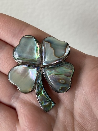 Taxco Steven Jay Begay Sterling silver abalone clover brooch