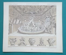 ITALIAN BANQUET  17th C Table Setting Sugar Trophy - Tinted Print A. Racinet