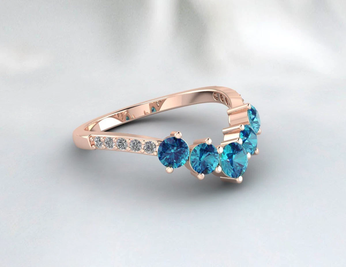 Natural London Blue Topaz Band Fine Silver Curved Band Wedding