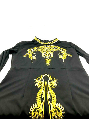 Vicky and Lucas Designer Dress Sz Large Black - Metallic Gold Embroidery Prom