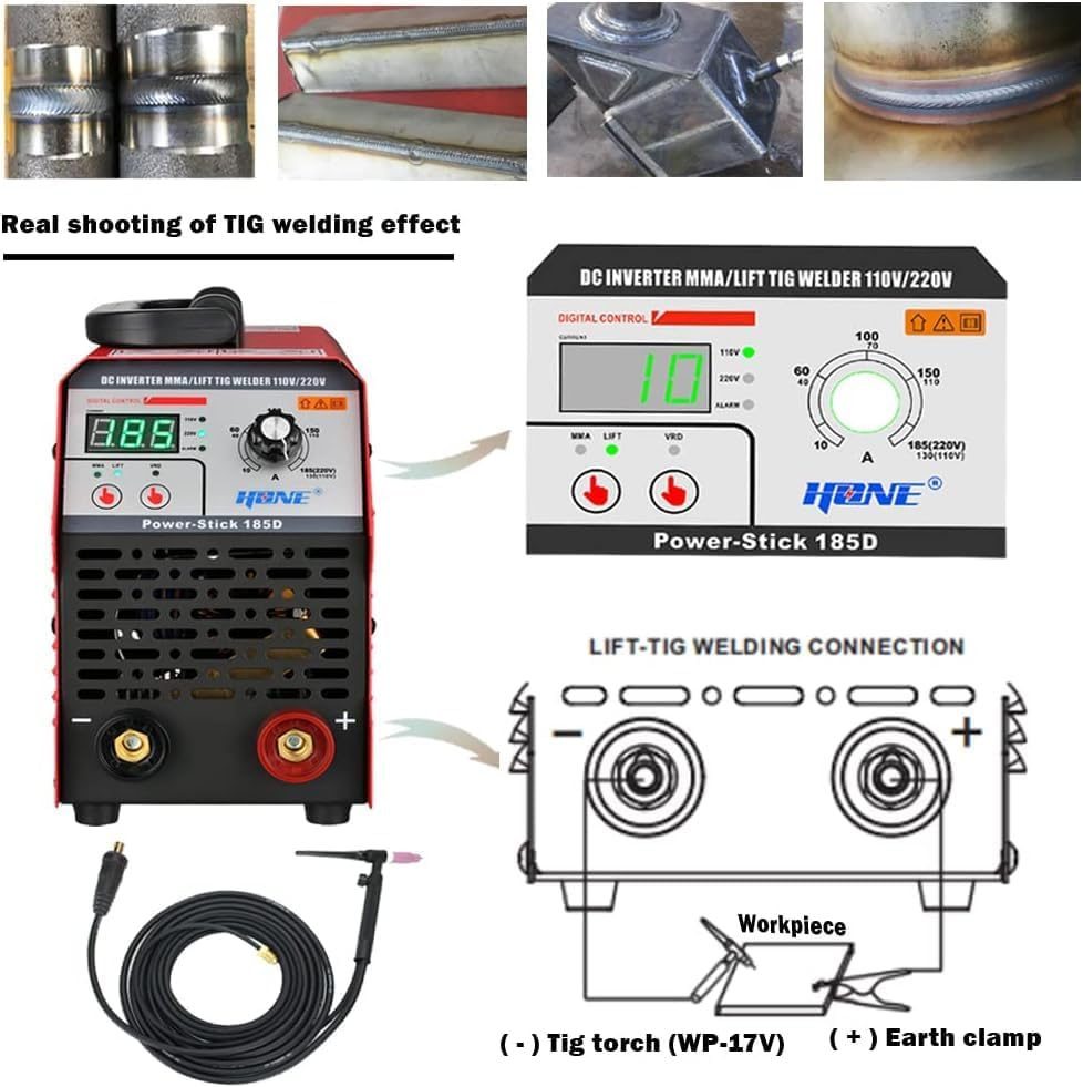HONE ARC Welder, Actual 185Amp 110V/220V Stick Welder with Lift Tig Function, Digital IGBT Inverter HONE ARC Welder, Actual 185Amp 110V/220V Stick Welder with Lift Tig Function, Digital IGBT Inverter