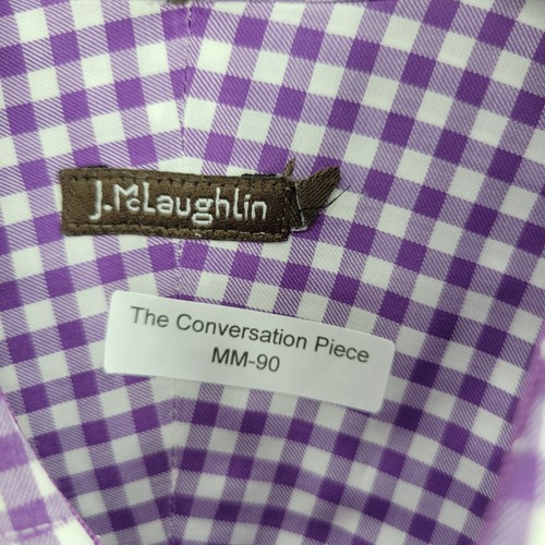 J McLaughlin Shirt Mens Large Purple White Plaid Long Sleeve Button Down - Picture 9 of 9