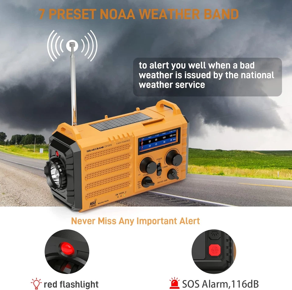 Emergency Radio with NOAA Weather Alert, Portable Solar Hand Crank AM/FM Radio f - Image 2 of 4
