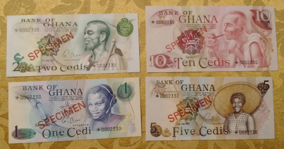 GHANA COMPLETE 4 SPECIMEN SET 1976 002330 CS1 (P 13-16) UNC COA - Image 2 of 3
