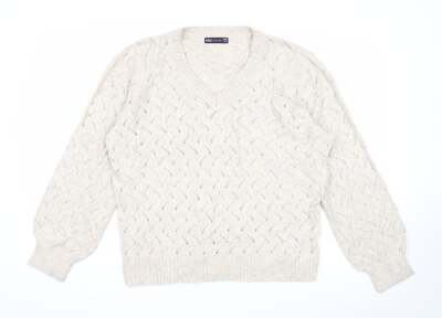 Marks and Spencer Damen Pullover Beige V-Ausschnitt Polyestermischung Größe L